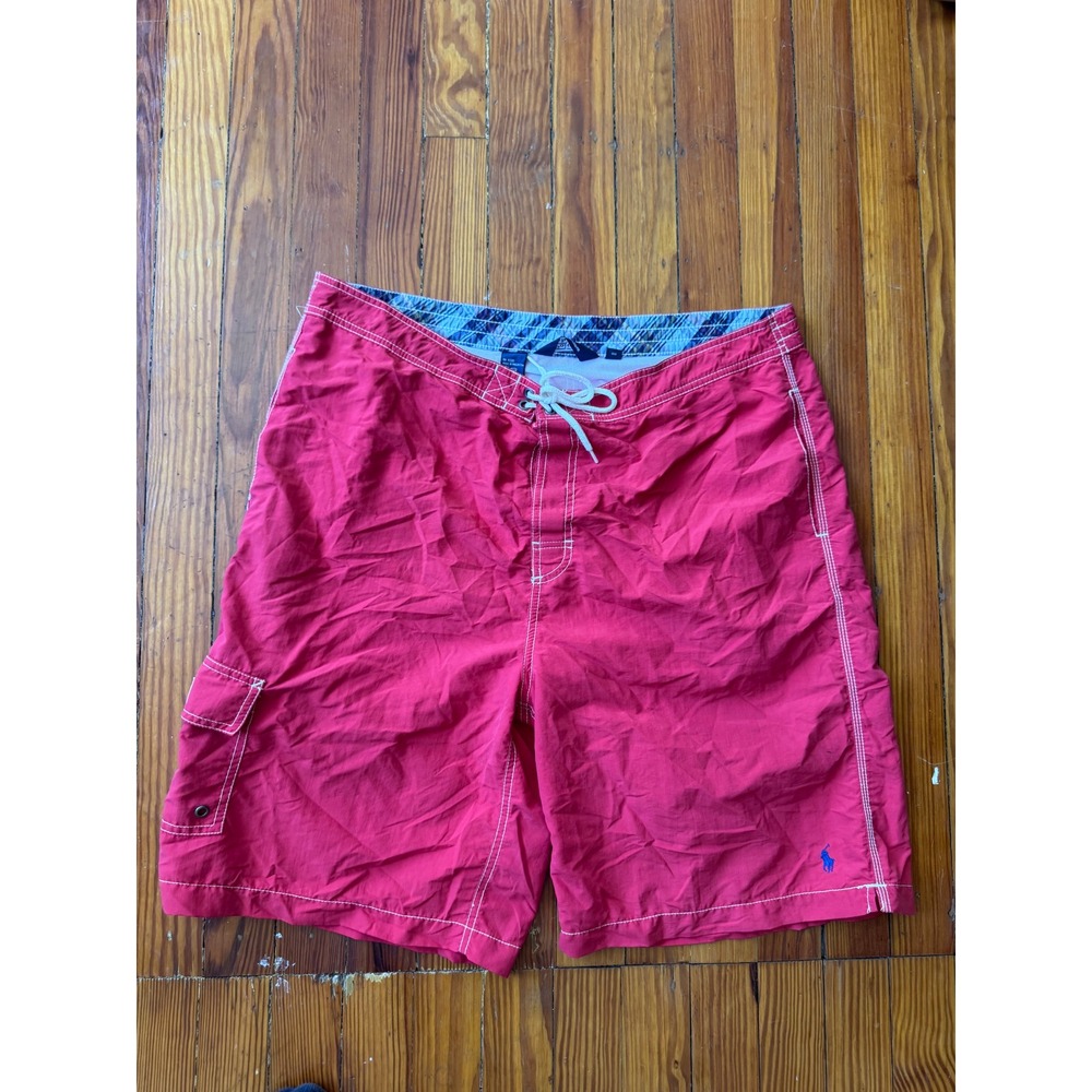 Polo Ralph Lauren Mens XL Red Swim Trunks Cargo Pocket Board Shorts Mesh Lined